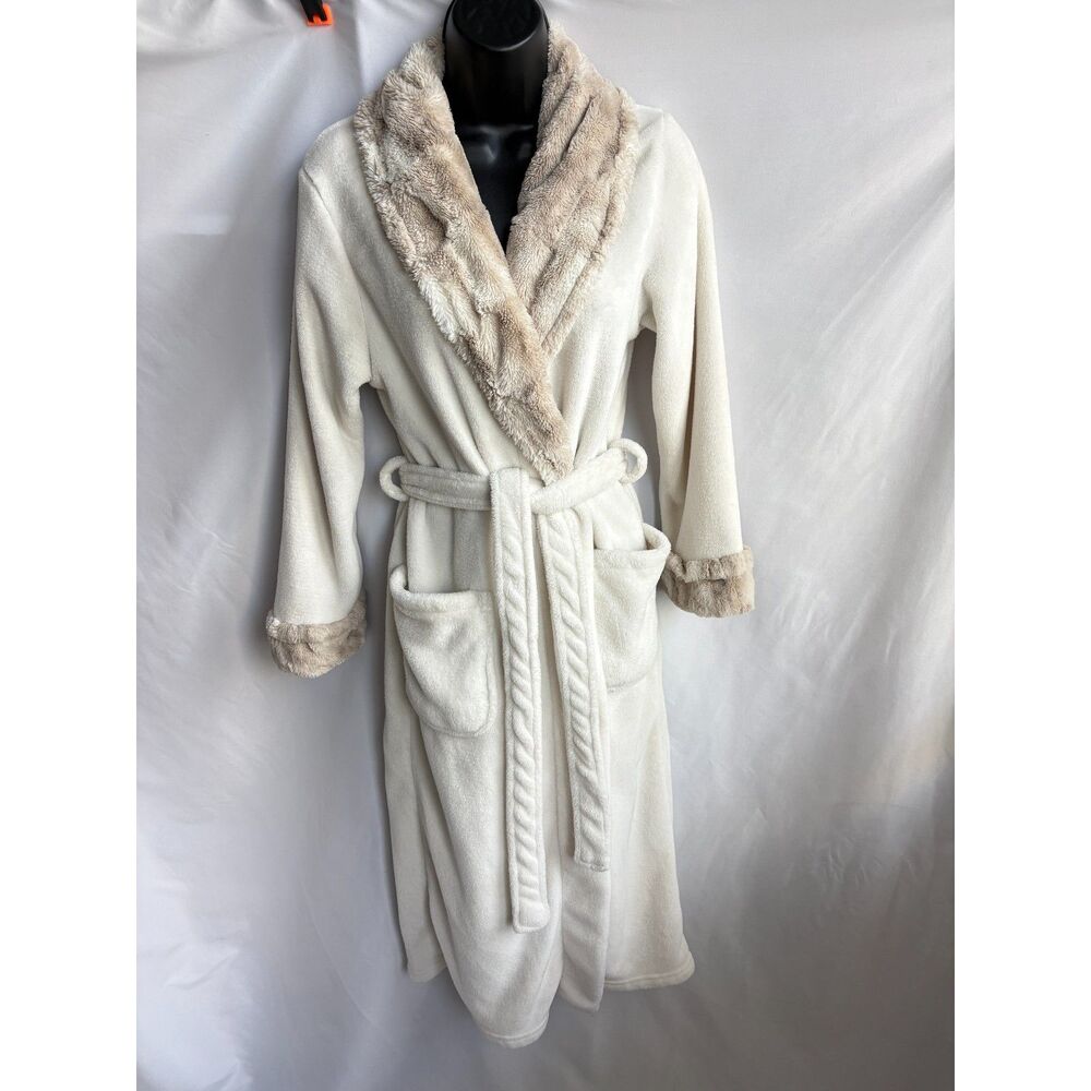 Carole Hochman Plush Wrap Robe with Faux Fur Shawl Collar Size S Kimono Warm